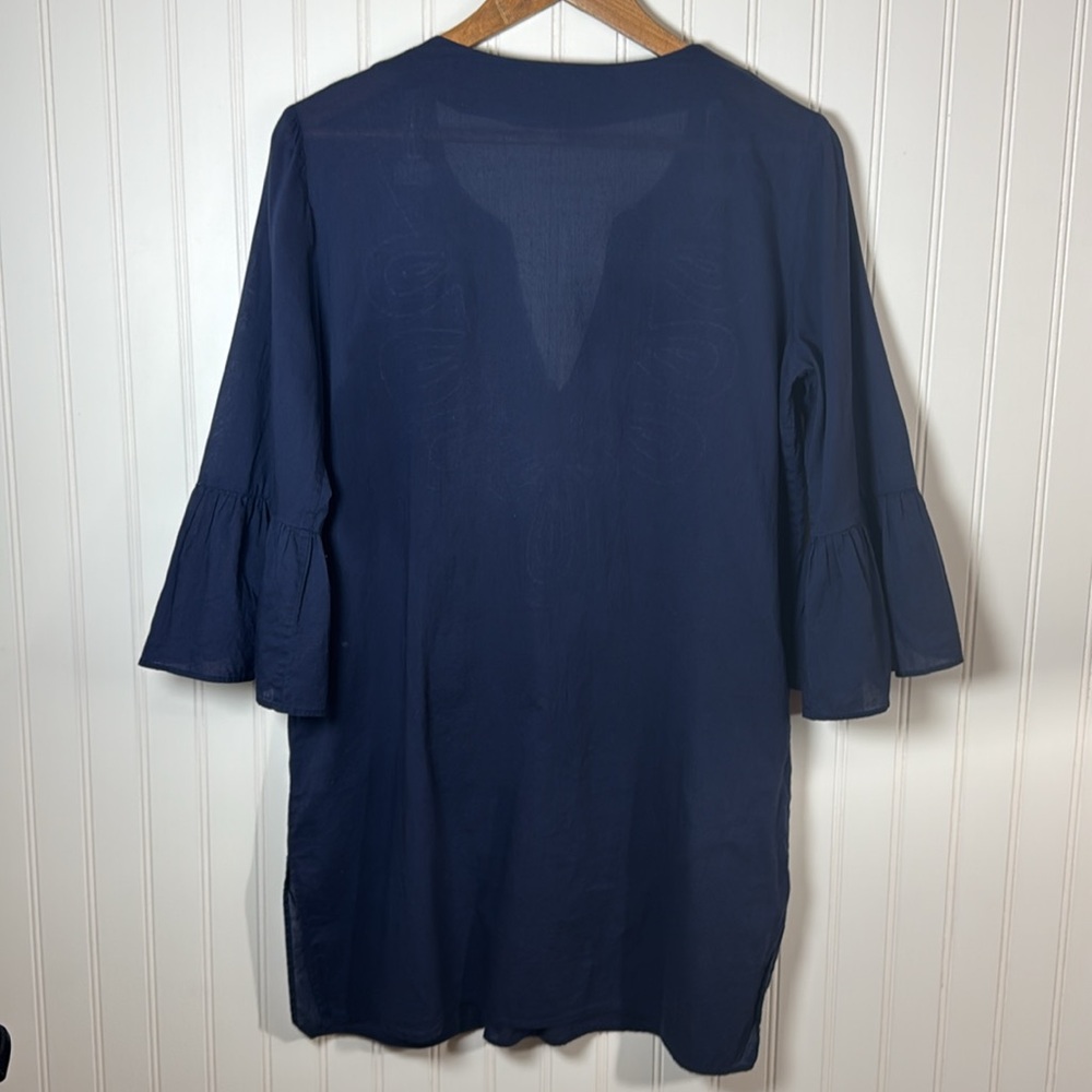 Lilly Pulitzer Navy Blue White Swim Bathing Suit Coverup Embroidered Dress Small - Picture 2 of 9